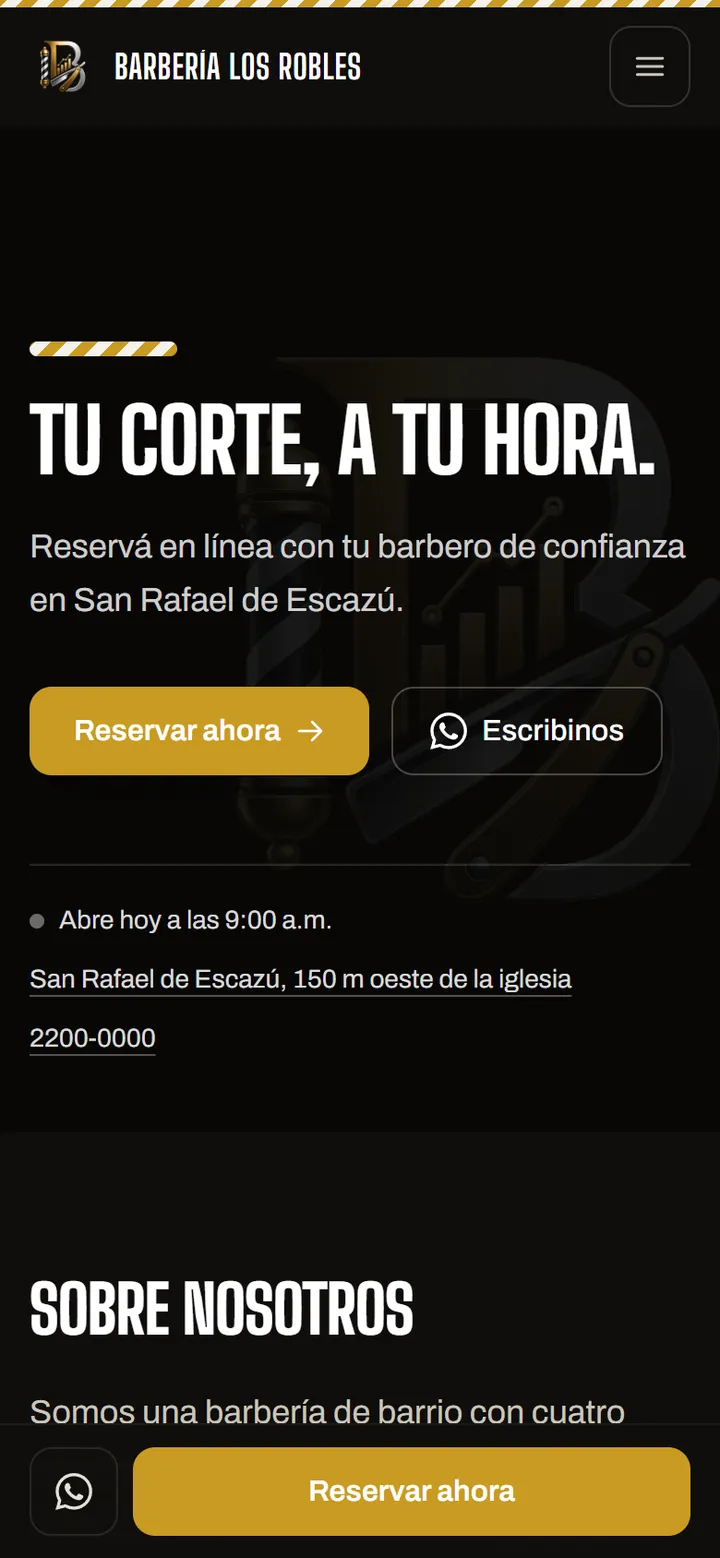 La misma página en un celular.